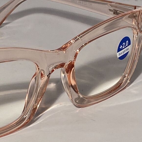 1103 Gretchen Reading Glasses 2.0 Square Clear Pink Oversize Frames NWT - Picture 7 of 9